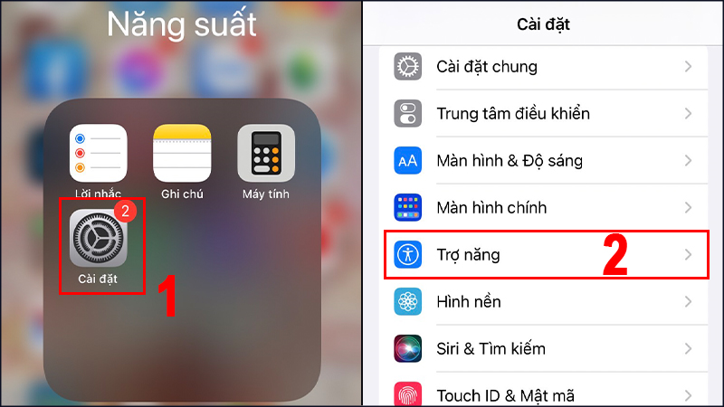 Vào ứng dụng Cài đặt của iPhone  Chọn mục Trợ năng